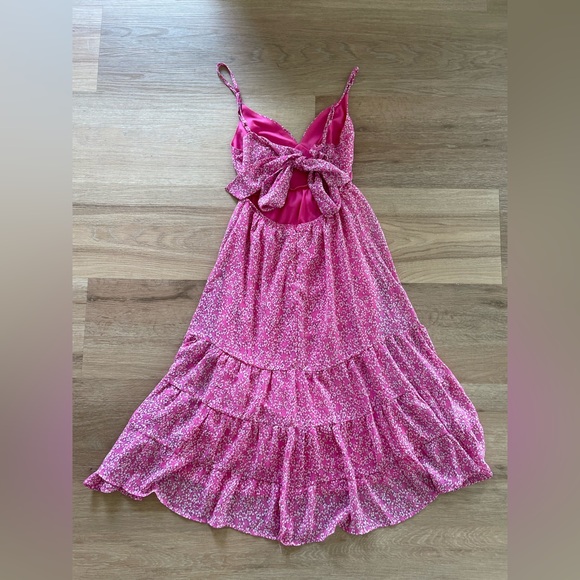 Lulus Feeling Flowerful Pink Floral Print-tie Back Midi Dress XS - Picture 3 of 3